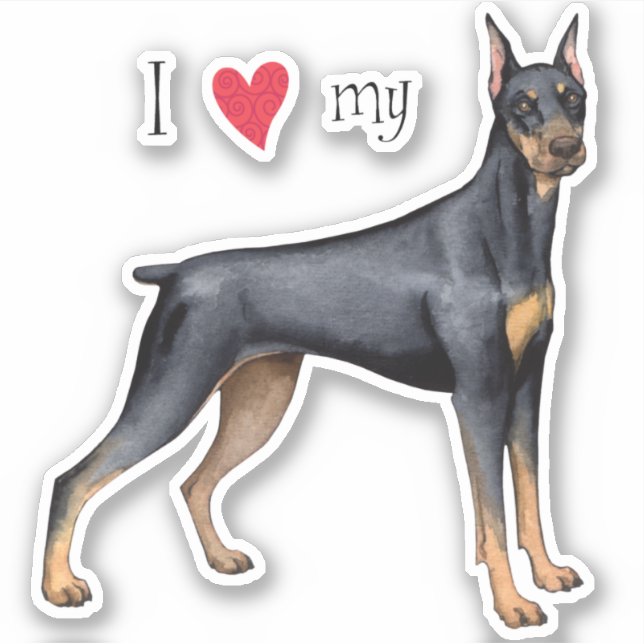 Adesivo Adoro o meu Doberman Pinscher Vinyl Sticker (Frente)