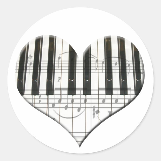 Adesivo Adoro Piano ou Organ Music Heart Keyboard (Frente)