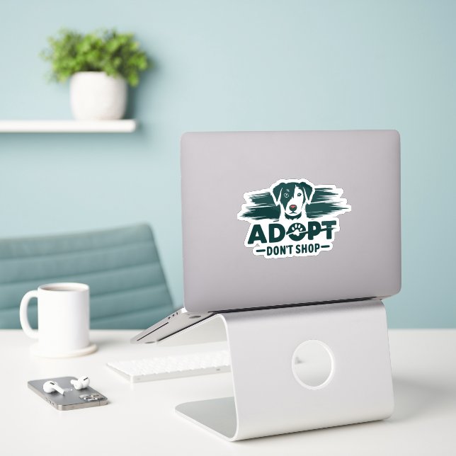 Adesivo Adotar não comprar 2 (Laptop na mesa)