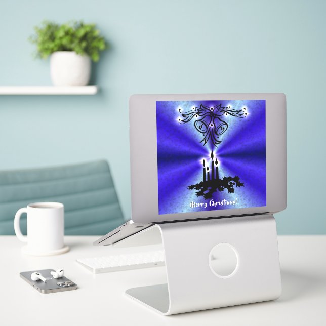 Adesivo Advento, Artdeco de Natal no Arco Verde Azul (Laptop na mesa)
