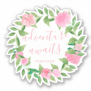 Adesivo Adventure Aguarda a camada de aquarela com o nome