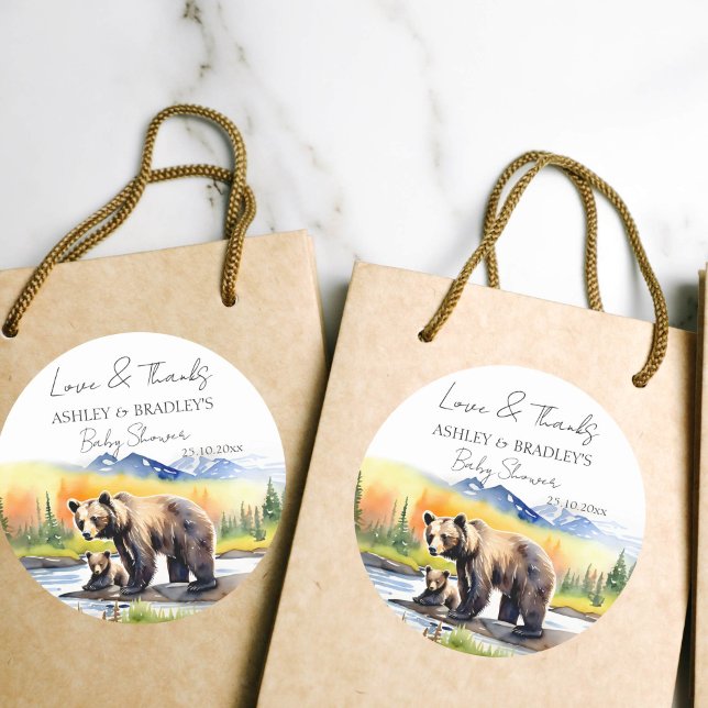 Adesivo Adventure aguarda chá de fraldas obrigado que você (Adventure awaits national parks themed baby shower favor gift thank you stickers bear cub mam bear )
