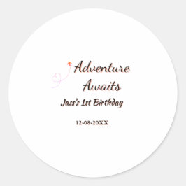 Adesivo Adventure awaits 1st birthday name date planeretro
