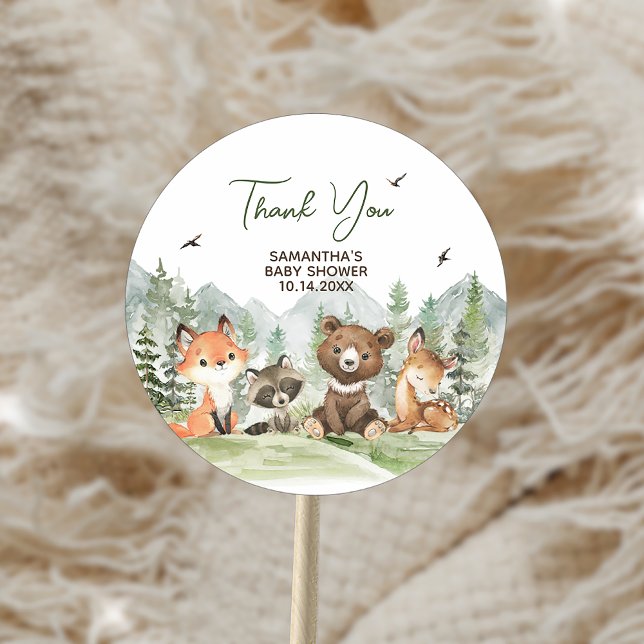 Adesivo Adventure Begin Woodland Animal Chá de fraldas (Adventure Begin Woodland Animals Baby Shower Sticker)