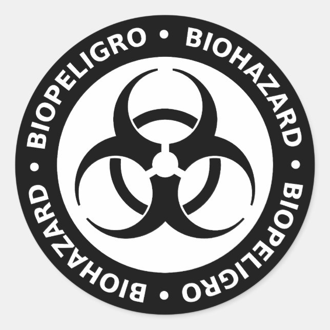 Adesivo Advertência sobre o risco biológico bilíngue preto (Frente)