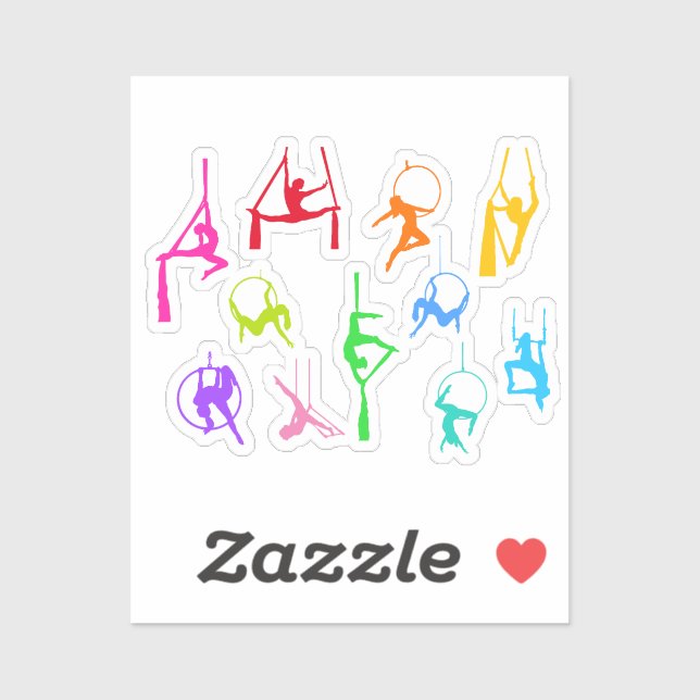 Adesivo Aerialista Silks Aéreos Lyra silhuetas arco-íris (Folha)