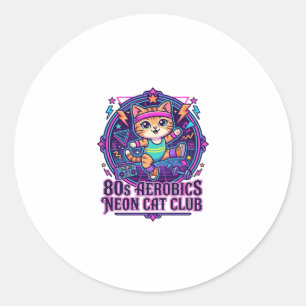Adesivo Aeróbica dos Anos 80 Gato Neon Design Divertido Am