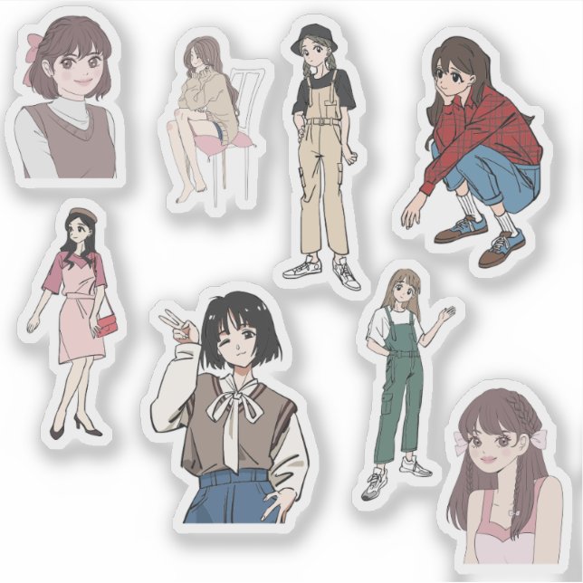 Adesivo Aesthetic Anime Girl Outfit Vinyl Sticker Set (Frente)