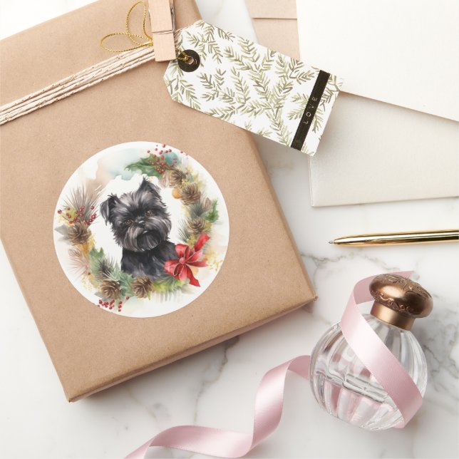 Adesivo Affenpinscher Coroa de Natal Cachorro Festivo (Presentear)