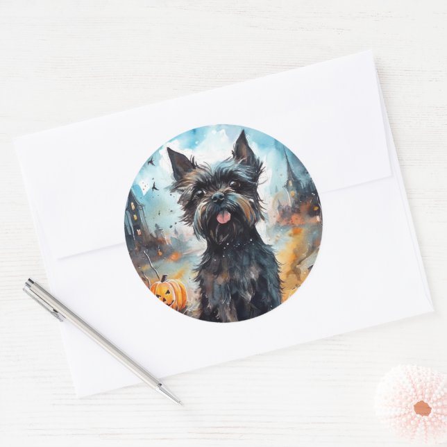 Adesivo Affenpinscher de Halloween com Abóboras Assustador (Envelope)