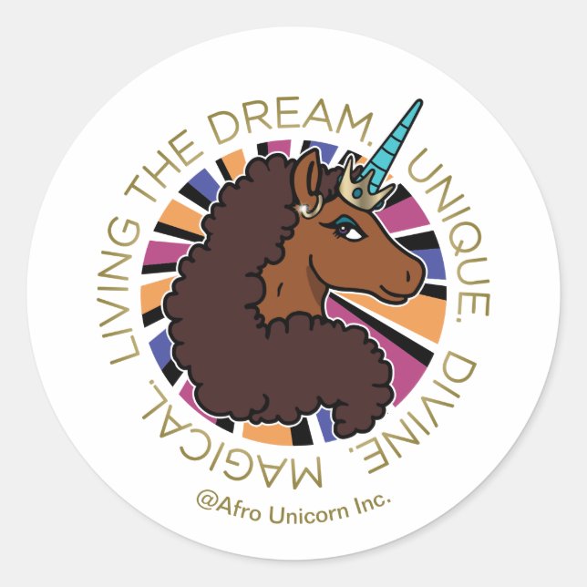 Adesivo Afro Unicorn Vivendo o Design do Sonho (Frente)