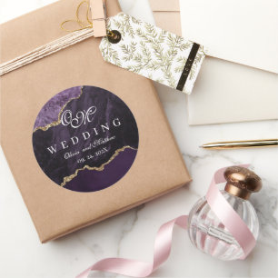 Adesivo Agate Roxo e Dourado Escrito De Casamento Luxo