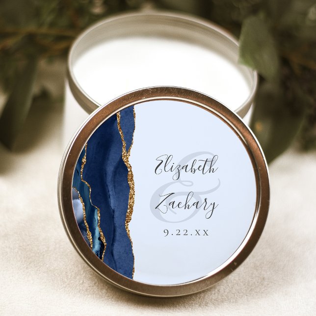 Adesivo Agate Script Navy Pale Blue Gold Wedding (Criador carregado)