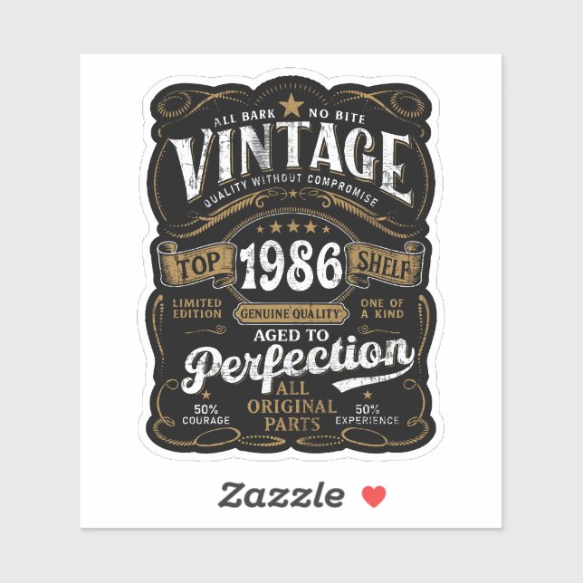 Adesivo Aged To Perfection Vintage 1986 Birthday 40th   (Folha)