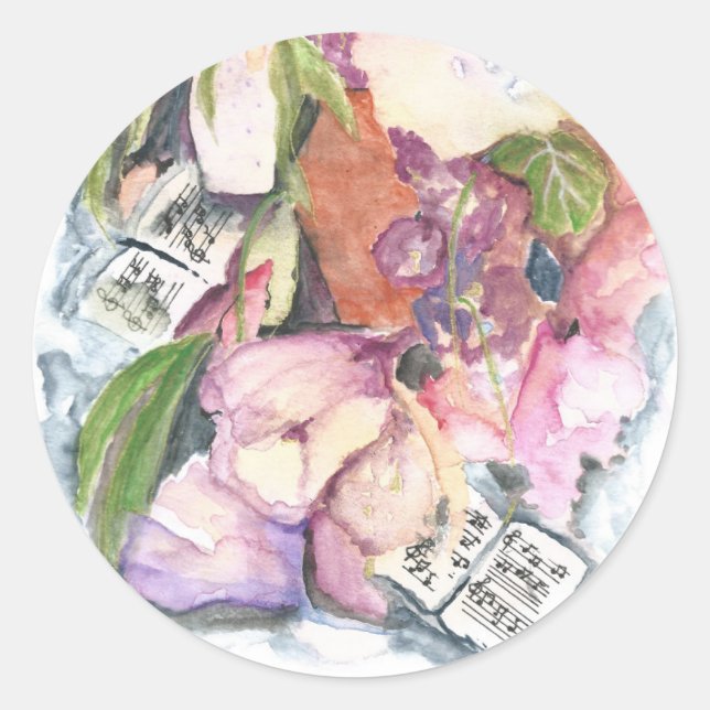 Adesivo Agenda de música floral de aquarela com notas (Frente)
