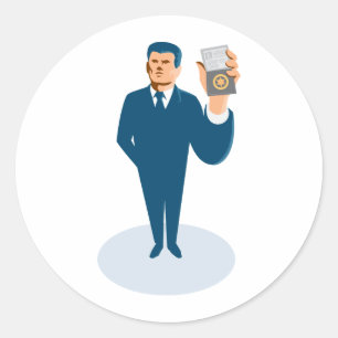 Adesivo agente secreto do homem de negócios que mostra o