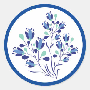Adesivo agitador redondo azul floral boutique