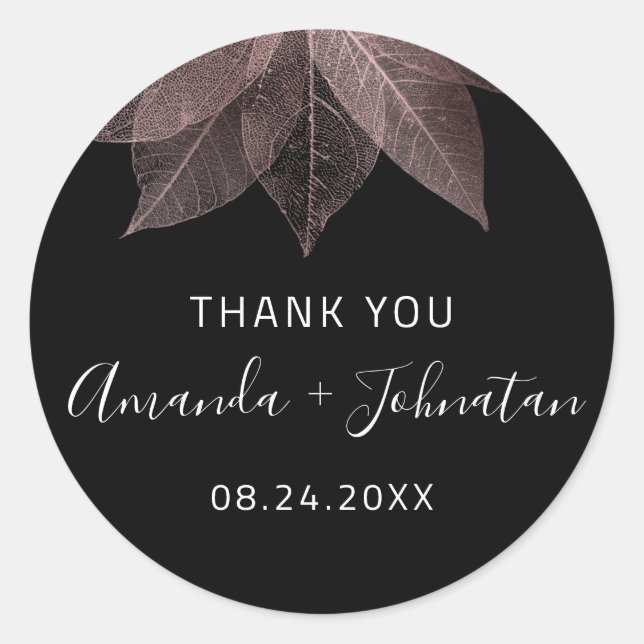 Adesivo Agradeça Rosa Folha Dourada Nome Data Preto Branco (Frente)