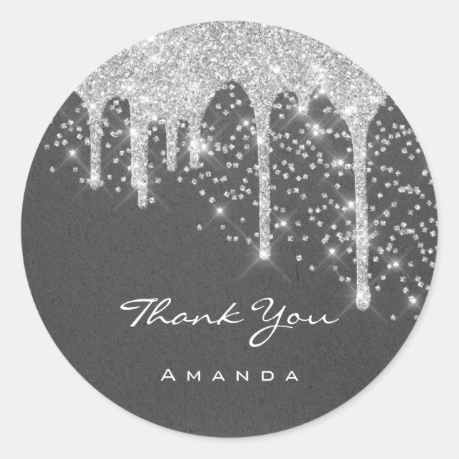 Adesivo Agradecer aos 16 anos de noiva Kraft prata gotejan (Frente)