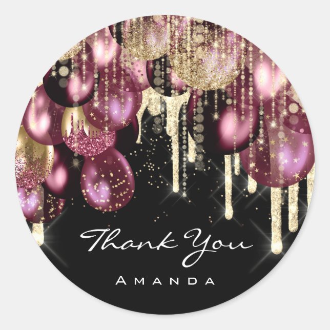 Adesivo Agradecer Nome 16º Balão de Casamento Dourado Mars (Frente)