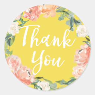 Adesivo Agradecimento Amarelo Floral de Aguarela Spring Bl