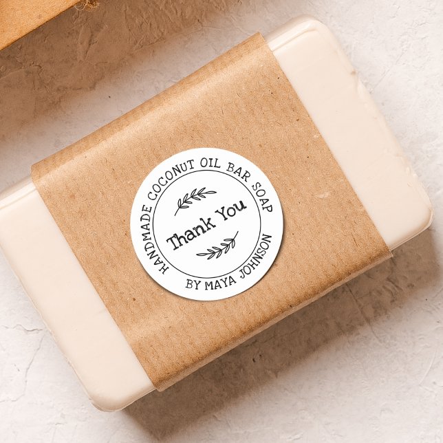 Adesivo Agradecimento Branco Rústico Feito à Mão (Country White Handmade Thank You Classic Round Sticker)