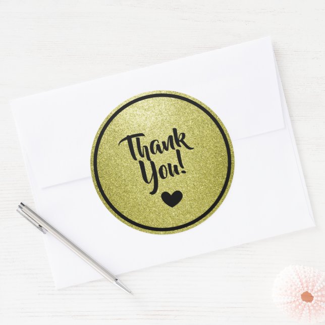 Adesivo Agradecimento Brilhante Falso Preto e Dourado (Envelope)