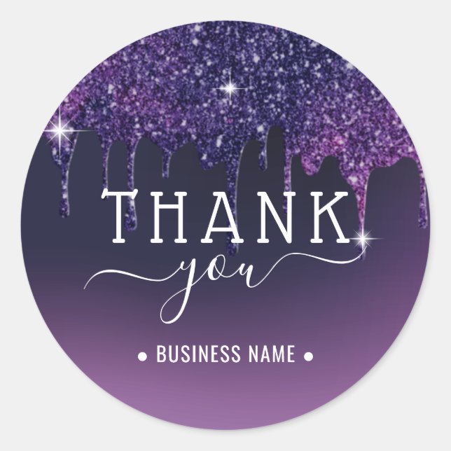 Adesivo Agradecimento com respingos de glitter roxo modern (Frente)
