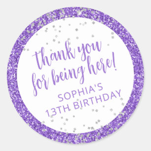 Adesivo Agradecimento Confete Brilho Prata Roxo