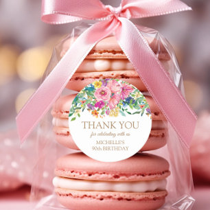 Adesivo Agradecimento de Aniversário Floral Amarelo Rosa