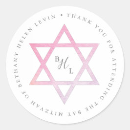 Adesivo Agradecimento de Bat Mitzvah em Aquarela