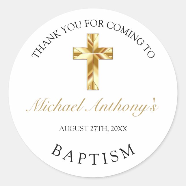 Adesivo Agradecimento de Batismo em Ouro Elegante para Beb (Frente)