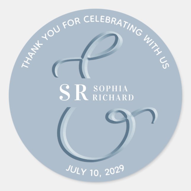Adesivo Agradecimento de Casamento Azul Empoeirado (Frente)