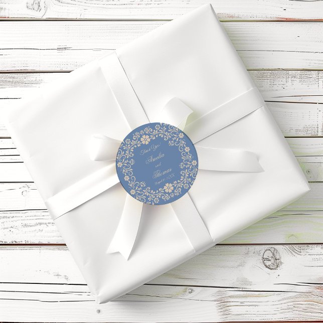 Adesivo Agradecimento de Casamento Azul Rústico (Criador carregado)