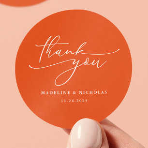 Adesivo Agradecimento de Casamento Calligraphy Laranja Pôr