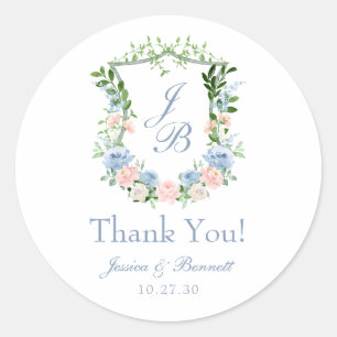 Adesivo Agradecimento de Casamento com Brasão Floral Azul