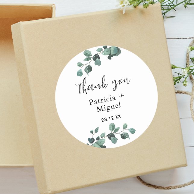 Adesivo Agradecimento de Casamento com Eucalipto da Modern (Modern eucalyptus wedding sticker adds fresh greenery charm to thank you favors.)