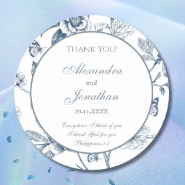 Adesivo Agradecimento de Casamento Cristão Blue Chinoiseri