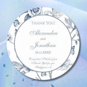 Adesivo Agradecimento de Casamento Cristão Blue Chinoiseri