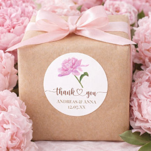 Adesivo Agradecimento de Casamento Elegante Peônia Rosa