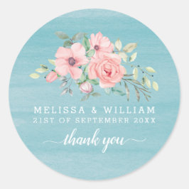 Adesivo Agradecimento de Casamento em Aquarela Floral Rosa