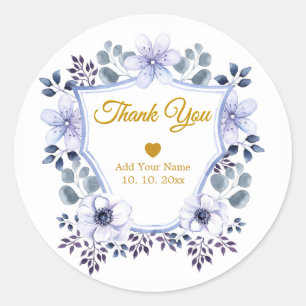 Adesivo Agradecimento de Casamento Floral Aquarela Azul e