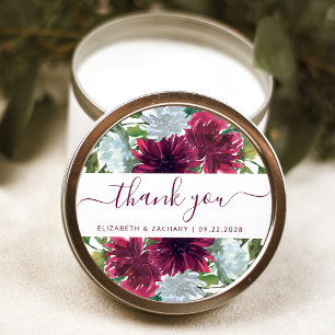Adesivo Agradecimento de Casamento Floral Azul Borgonha