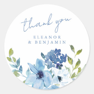 Adesivo Agradecimento de Casamento Floral Azul Claro Perso