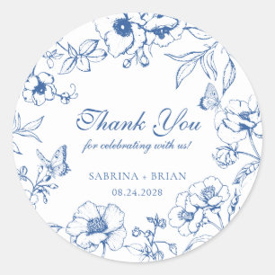 Adesivo Agradecimento de casamento floral azul real elegan