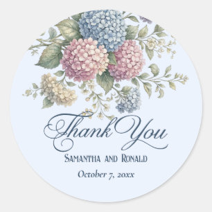Adesivo Agradecimento de Casamento Floral Hortênsia Azul E