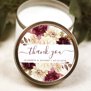 Adesivo Agradecimento de Casamento Floral Marfim Borgonha
