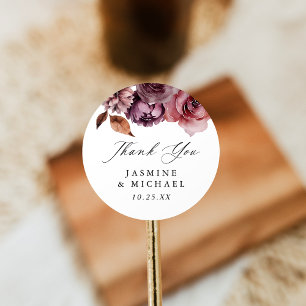 Adesivo Agradecimento de Casamento Floral Marsala Outono R