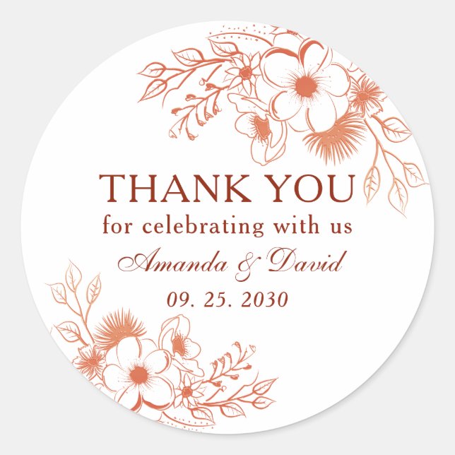 Adesivo Agradecimento de Casamento Floral Pêssego (Frente)