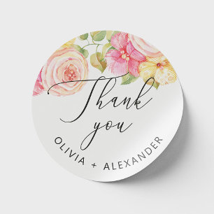 Adesivo Agradecimento de casamento floral rosa aquarela
